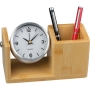 Zegar na biurko z drewnianym piórnikiem.